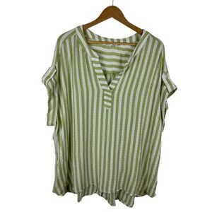 Jane + Delancey Green Striped Tunic Top‎ Size 1X V-Neck Relaxed Resort Vacation
